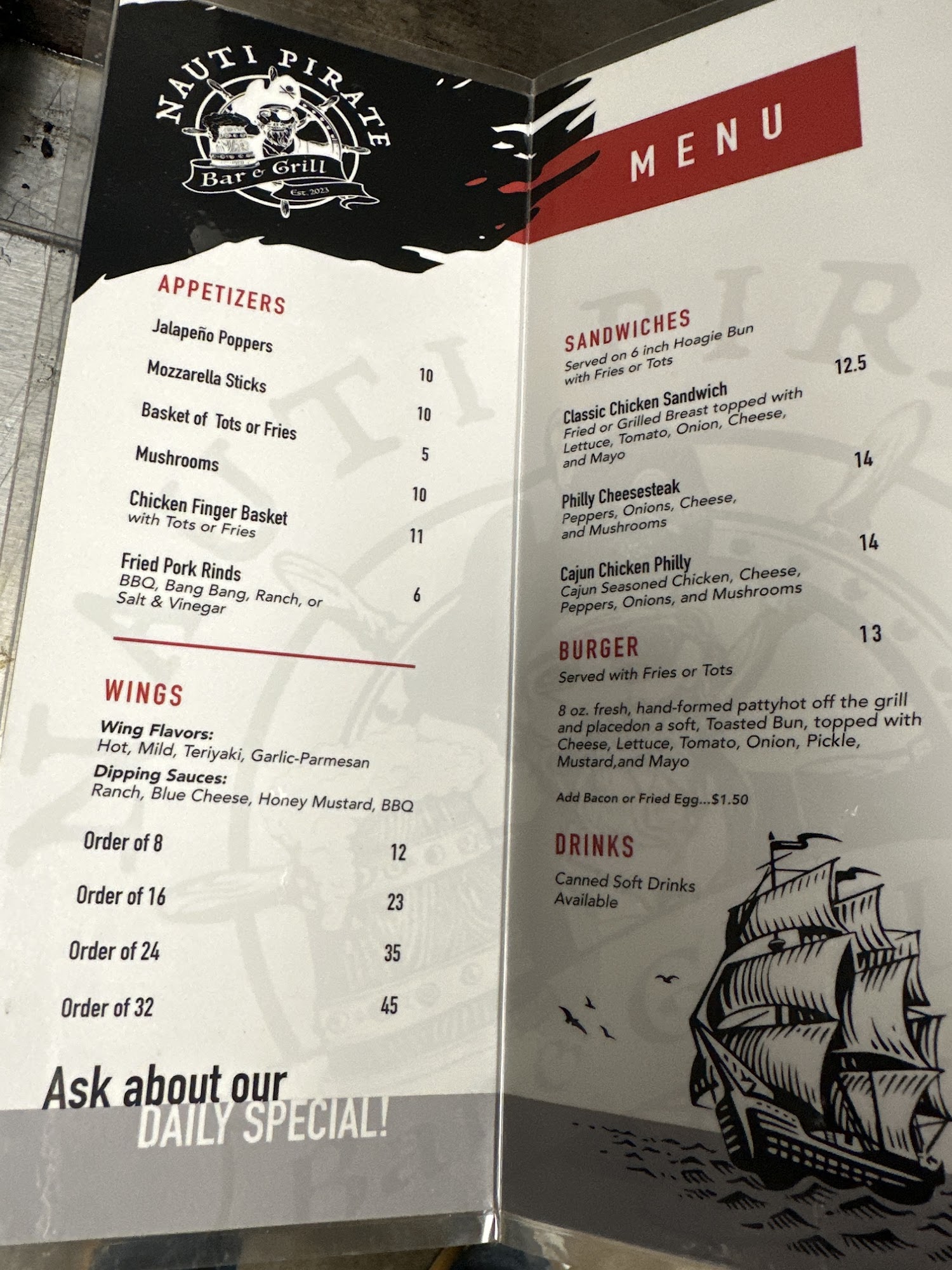 Nauti Pirate Menu