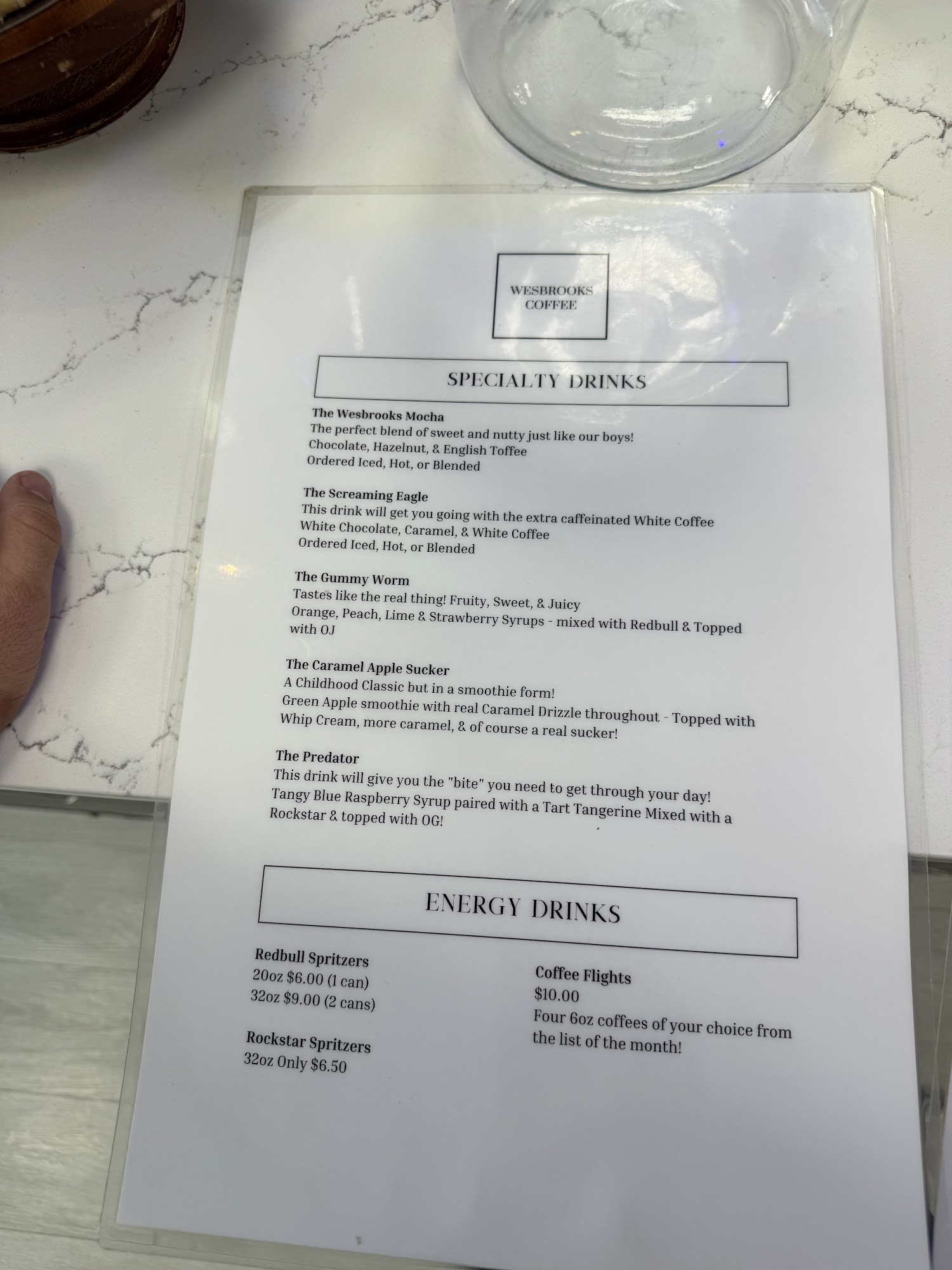 Wesbrooks Coffee Menu