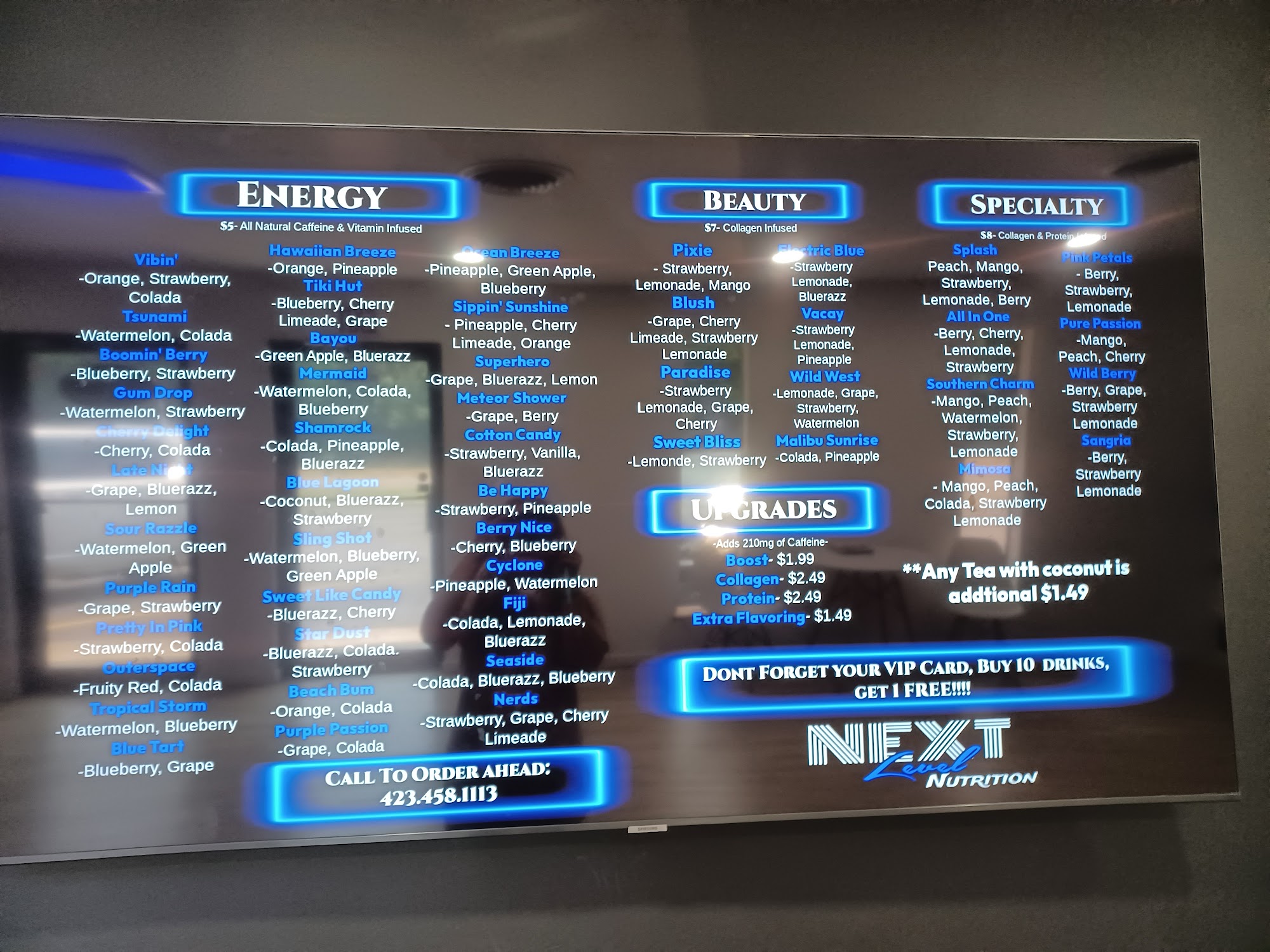 Next Level Nutrition Menu
