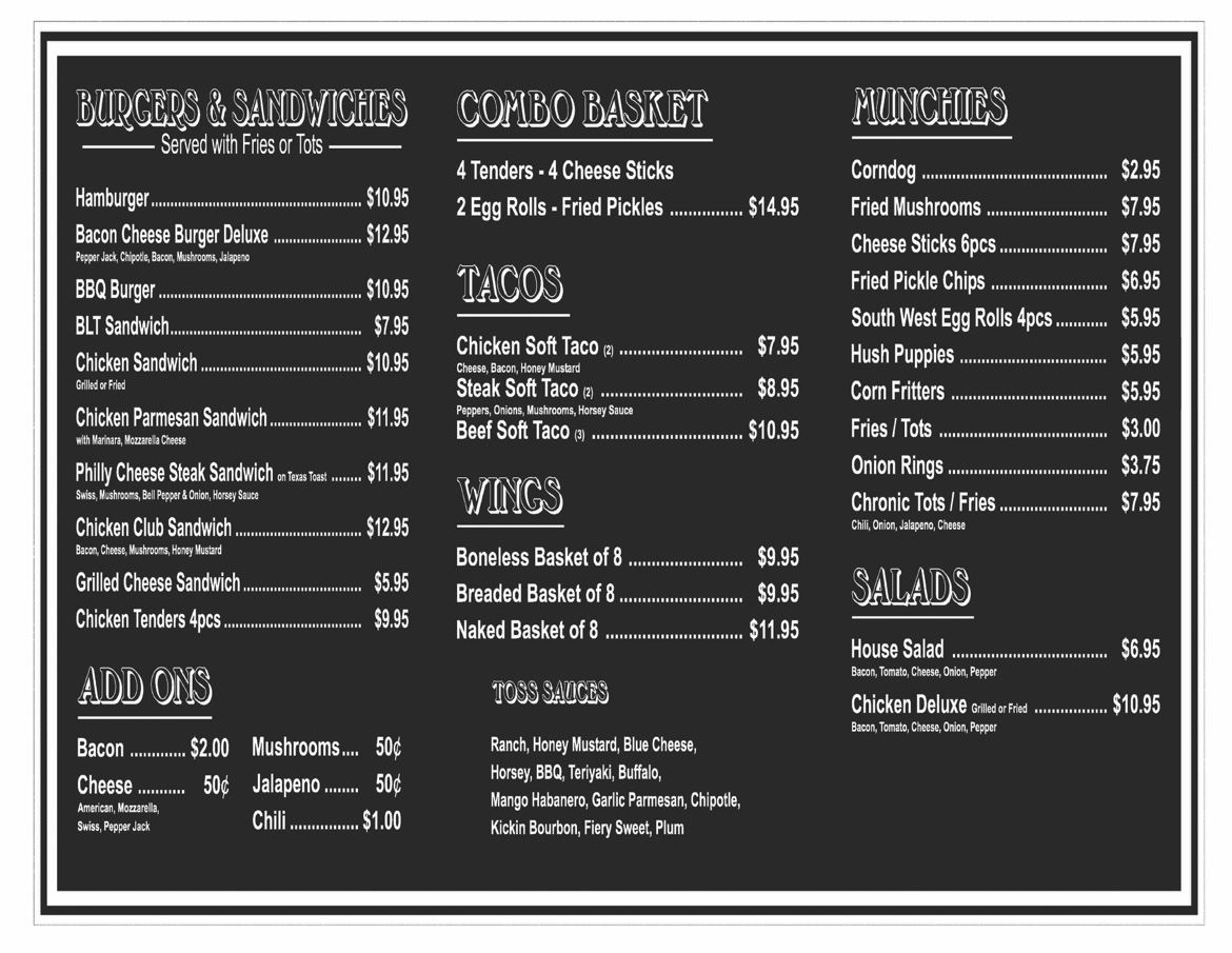 74 WING SPOT Menu