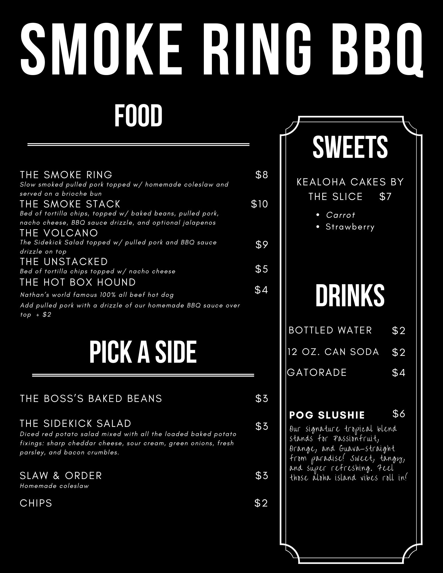 Foxy's Flats and Fare Menu