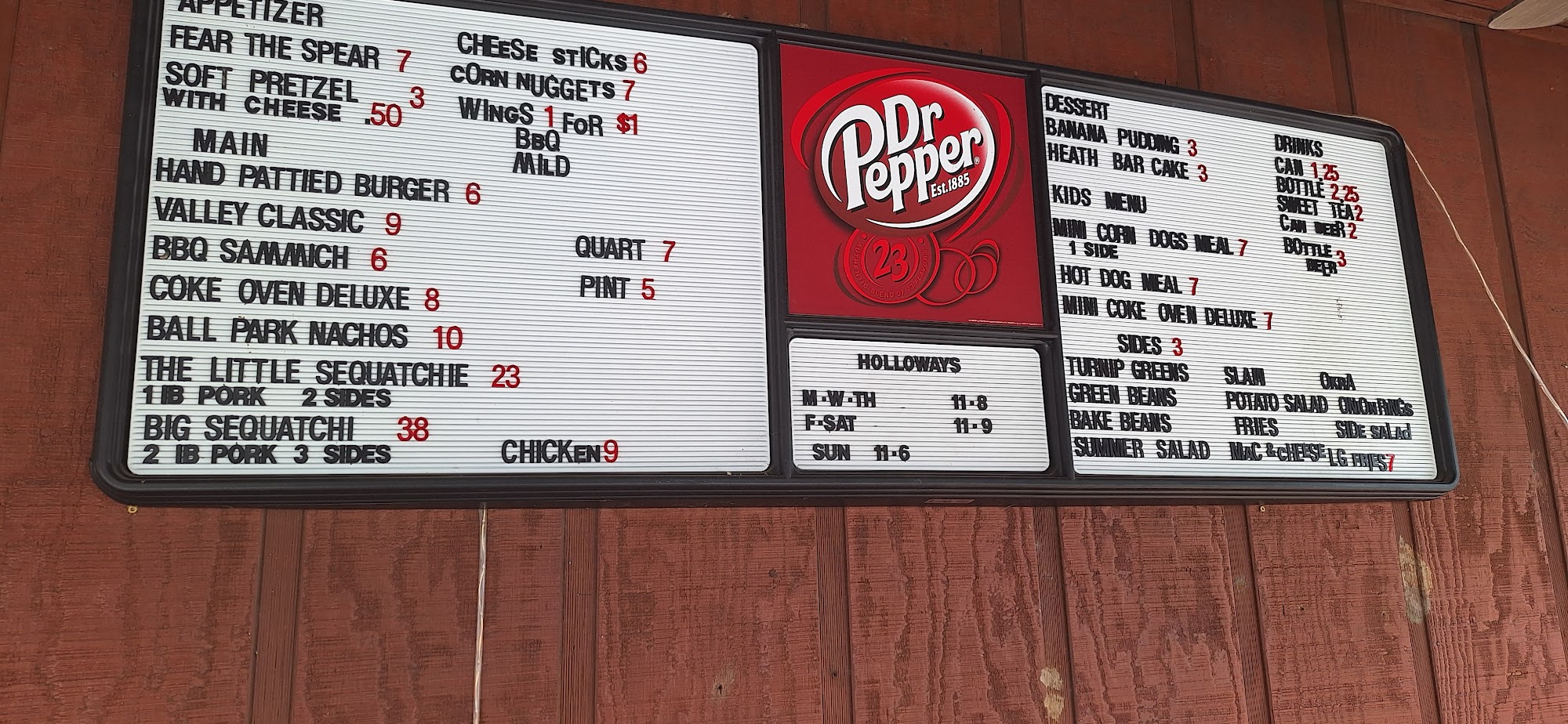 Holloway's Menu