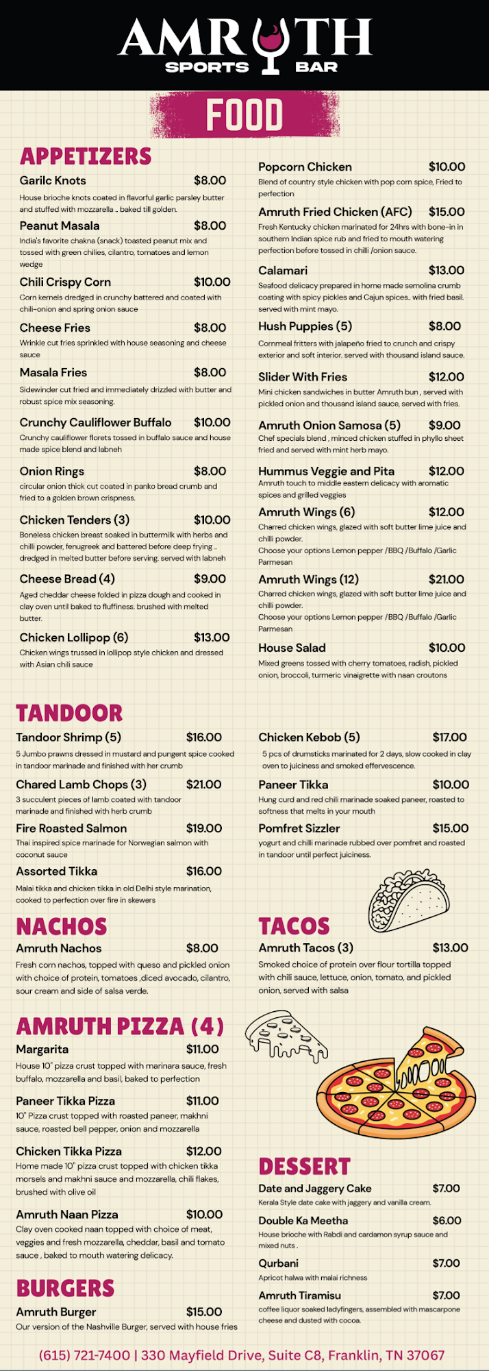 Amruth Sports Bar Menu