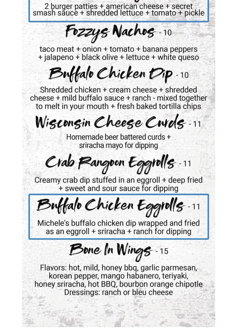 Fozzy's Bar & Grill - Franklin Menu