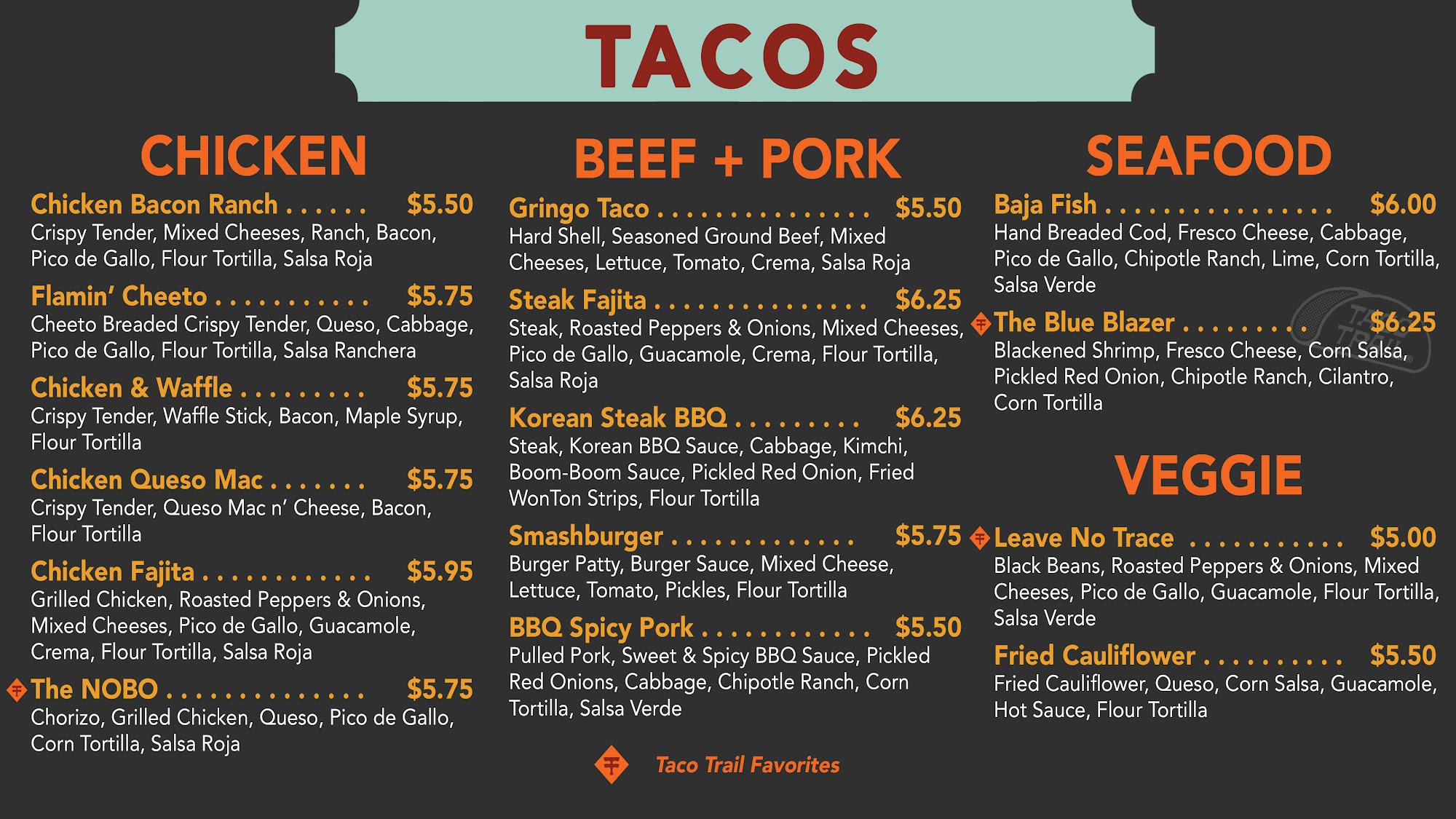Taco Trail Taqueria & Bar Menu