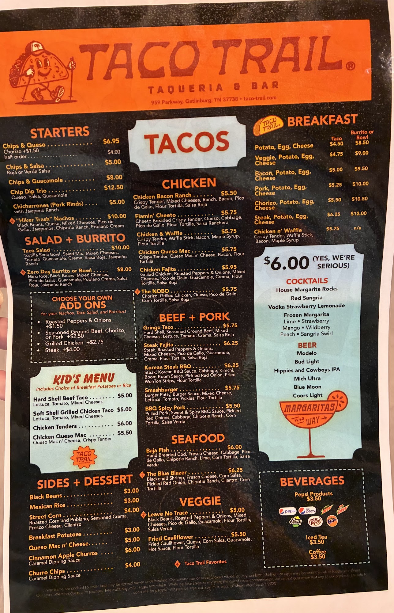 Taco Trail Taqueria & Bar Menu