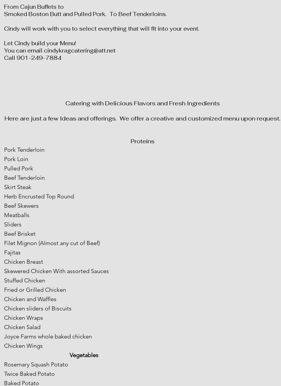 Cindy Krag Catering Menu