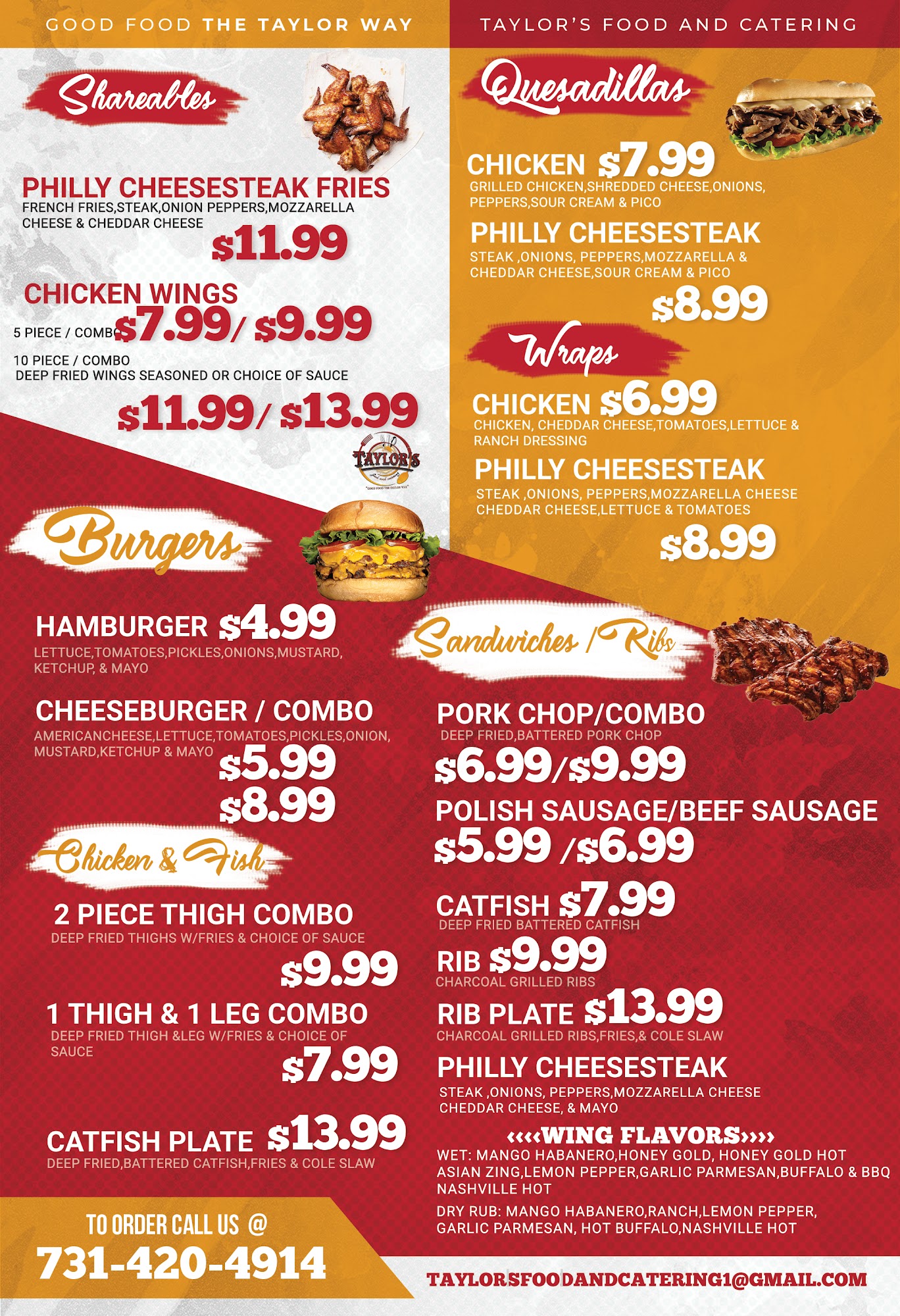 Taylor's Food & Catering Menu