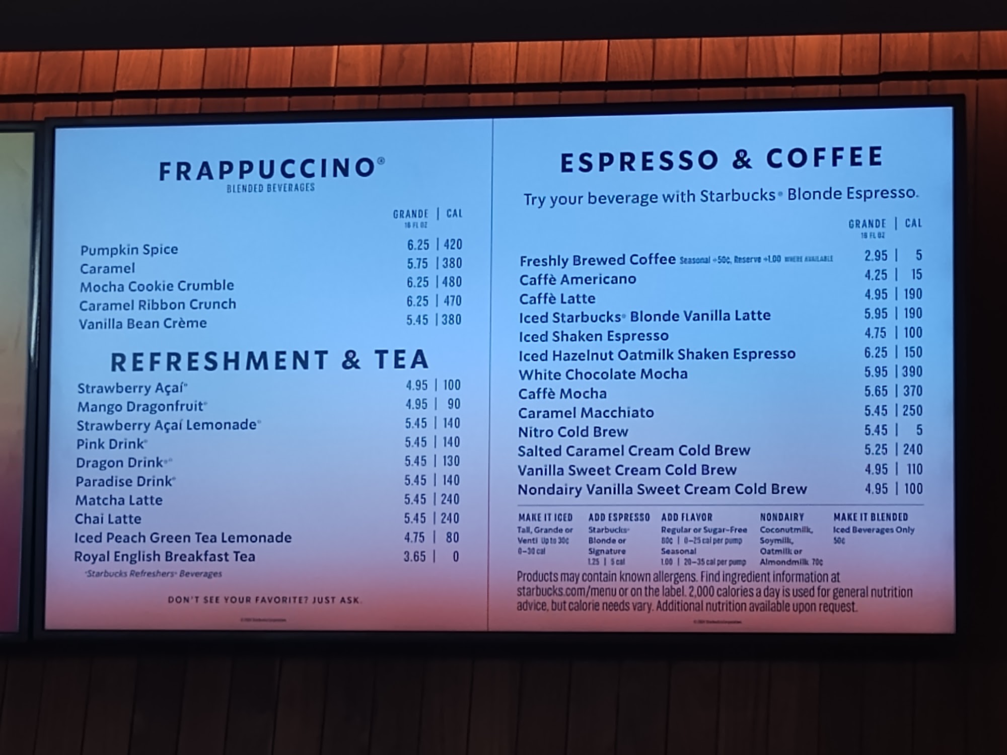 Starbucks Menu