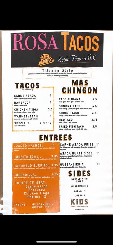 Rosa's taco truck Menu