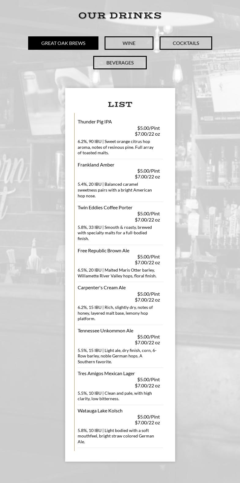 Southern Craft BBQ Kingsport Menu