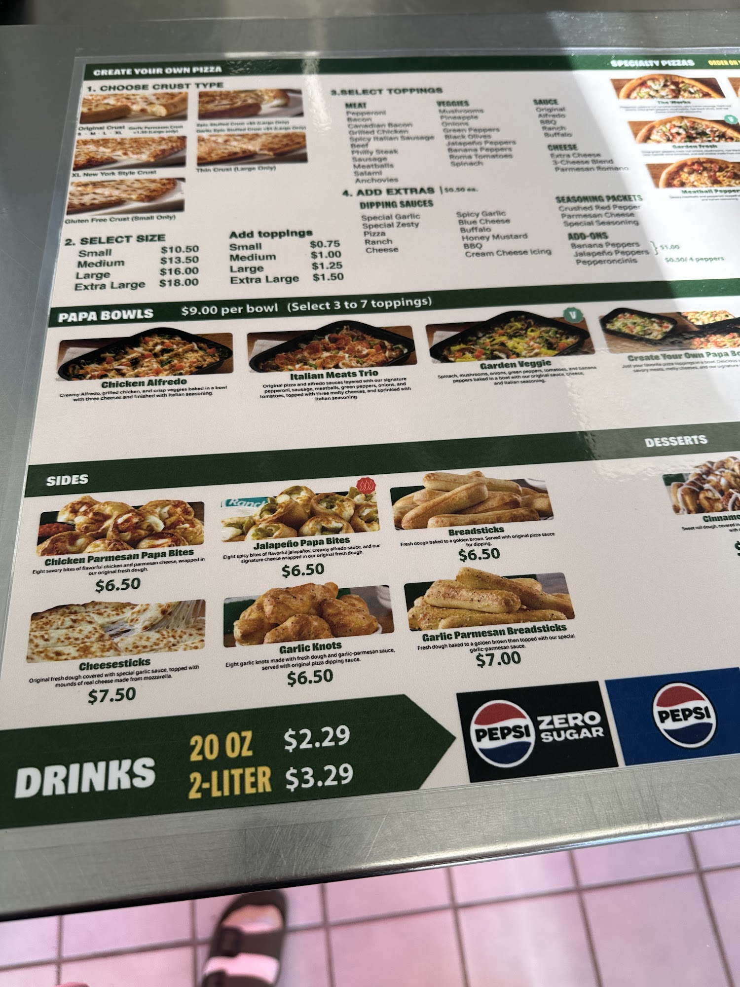 Papa Johns Pizza Menu