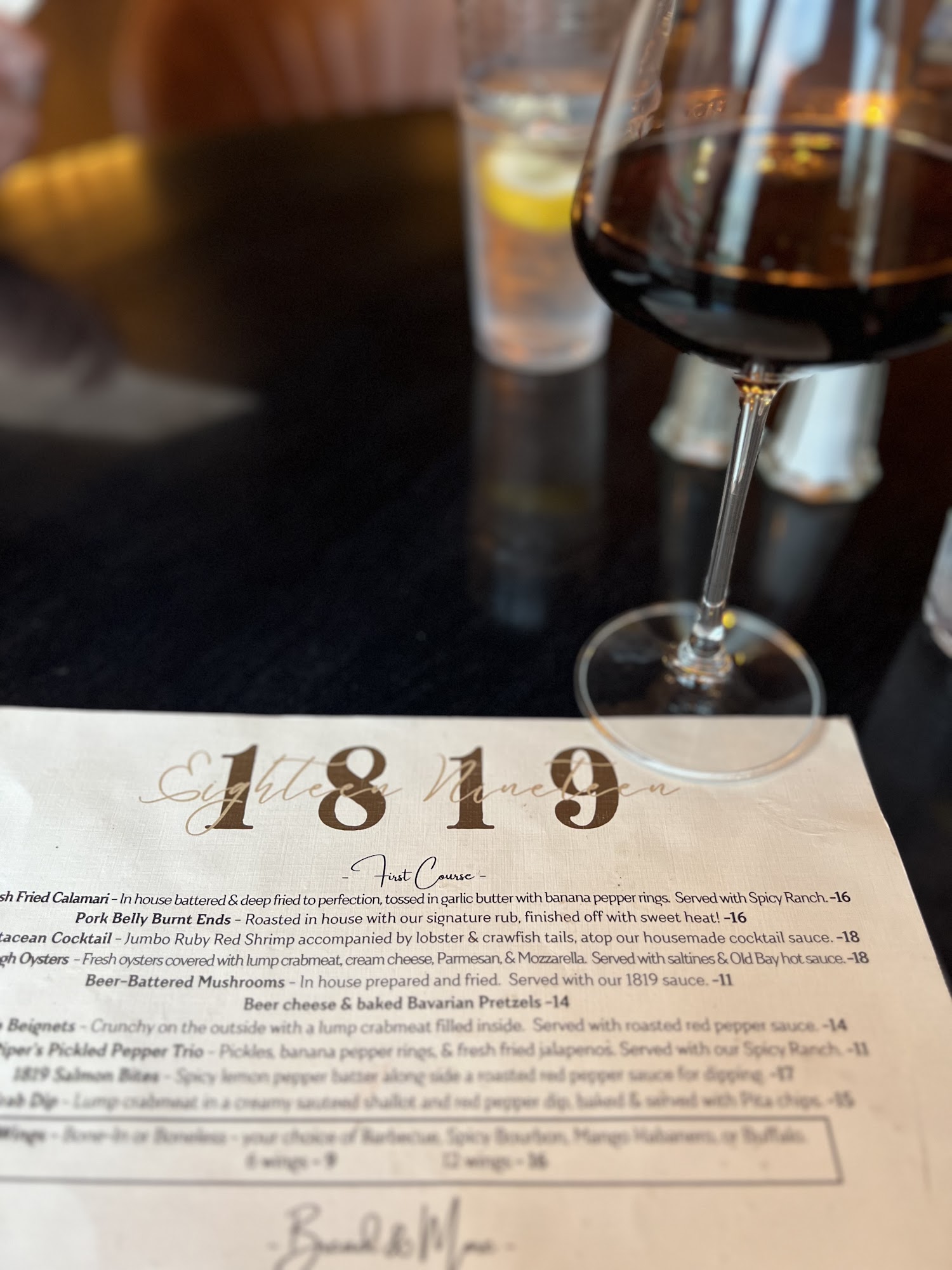 1819 The Restaurant Menu