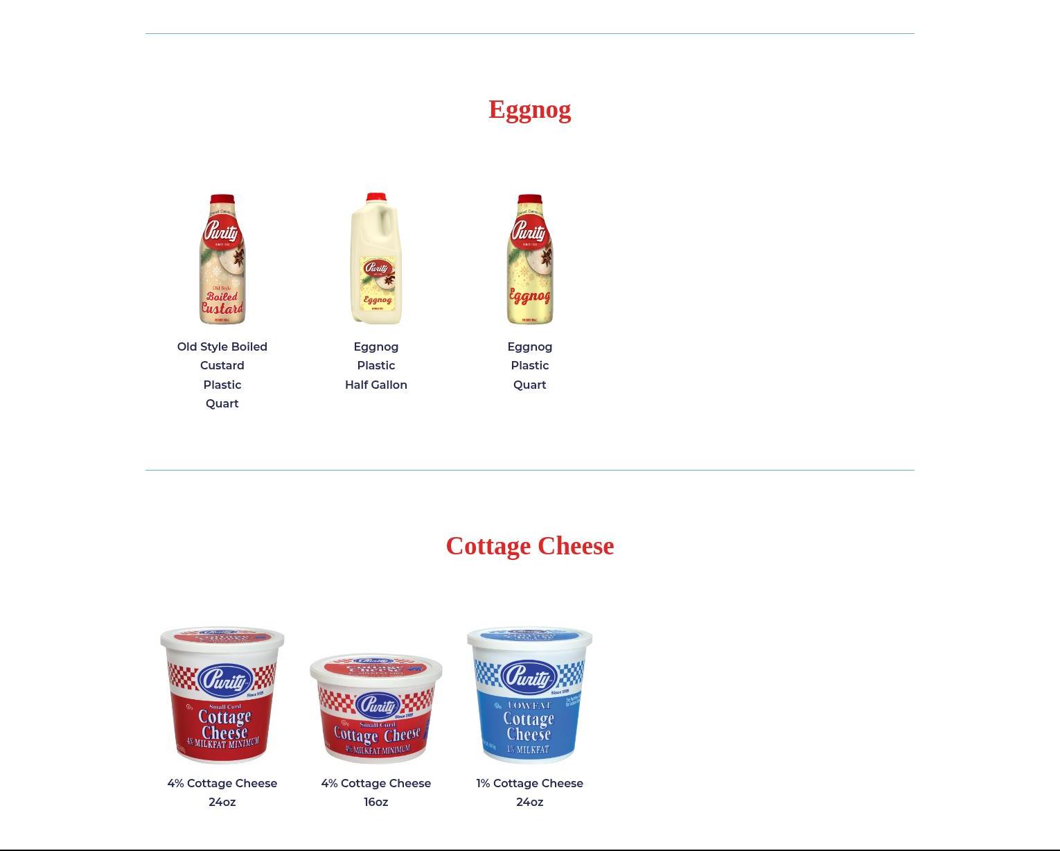 Purity Dairies Menu