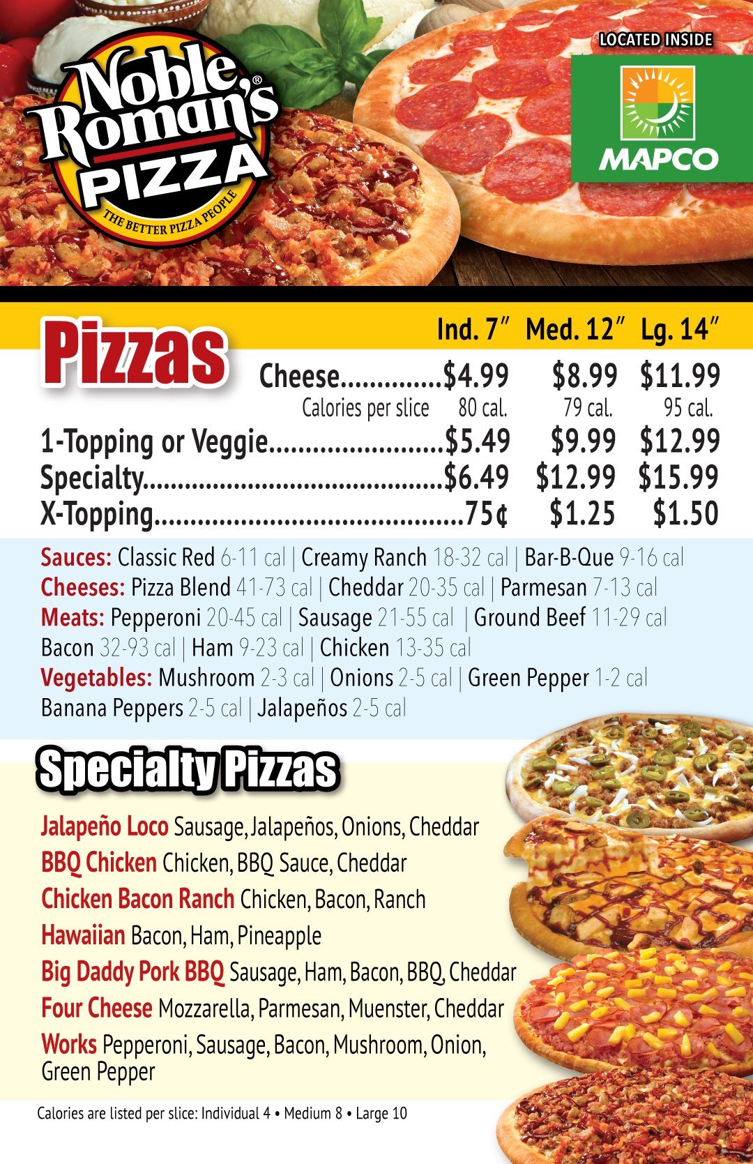 Noble Roman’s Pizza Menu
