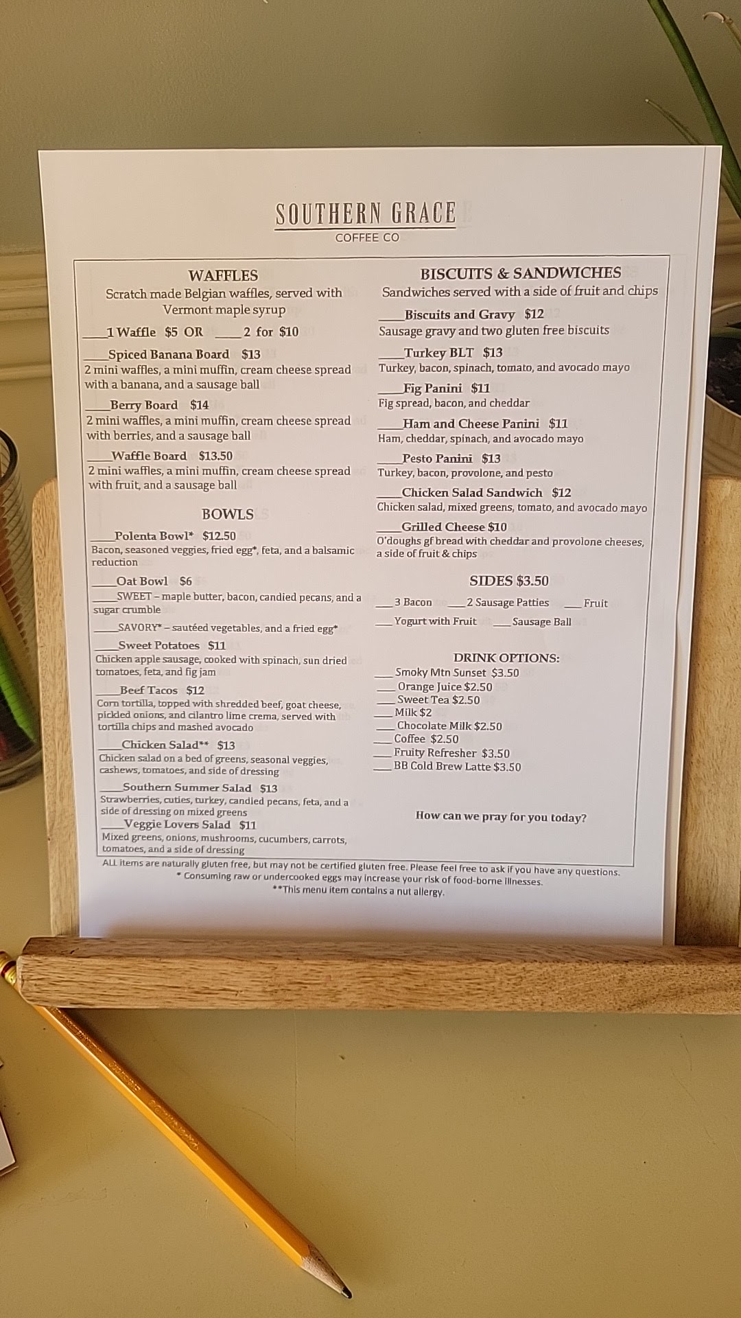 Southern Grace Manor Menu