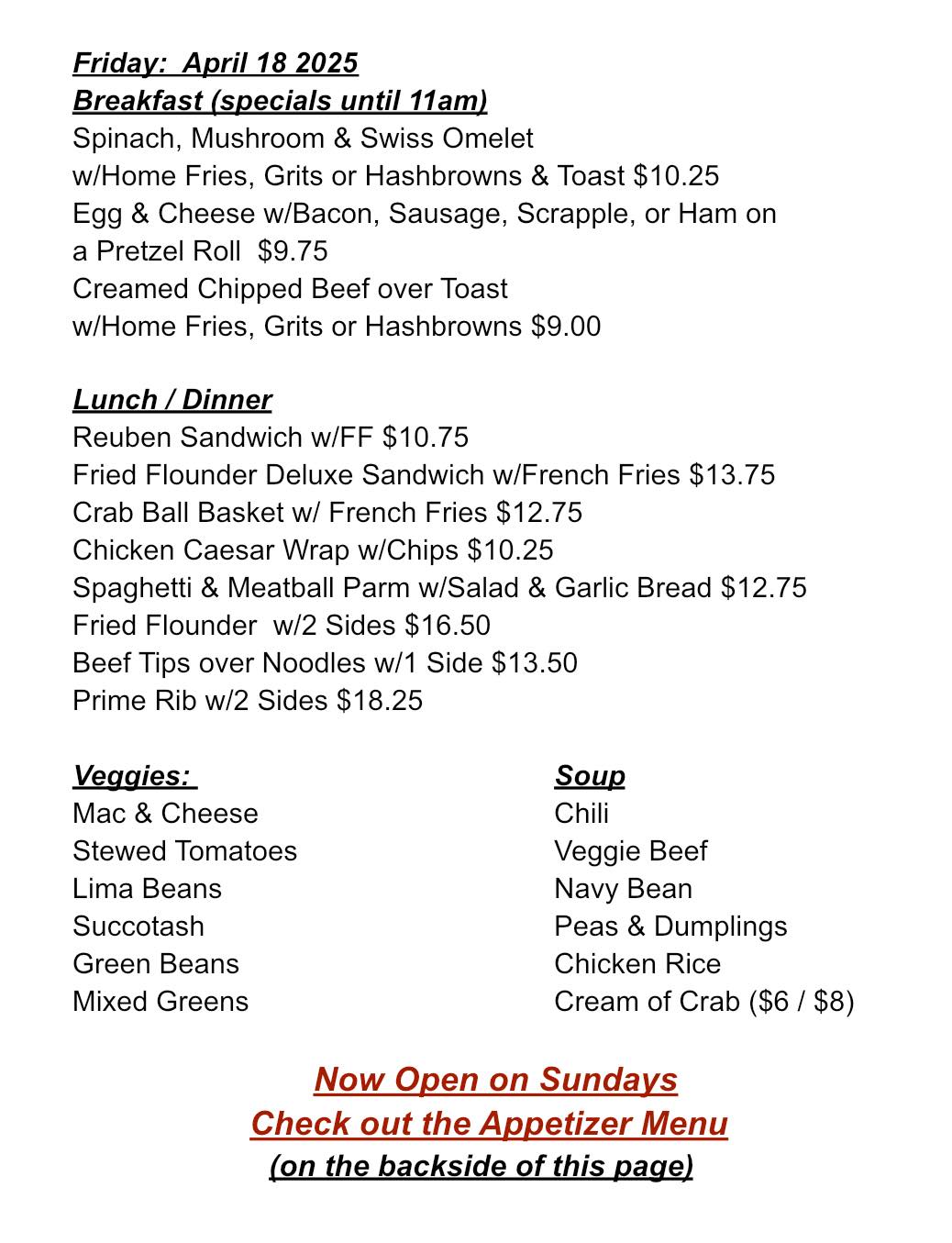 Mel family Restaurant Menu