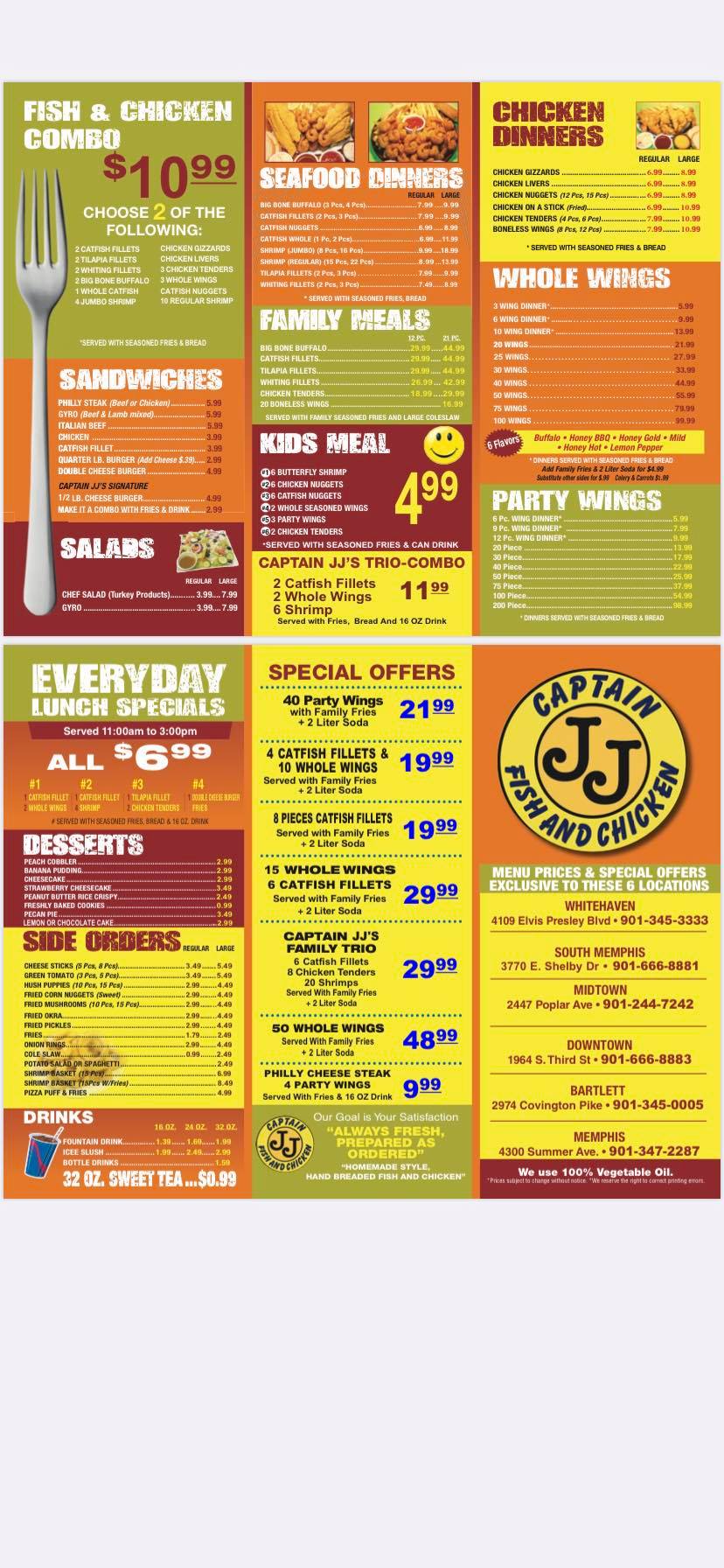J R Fish & Chicken Menu