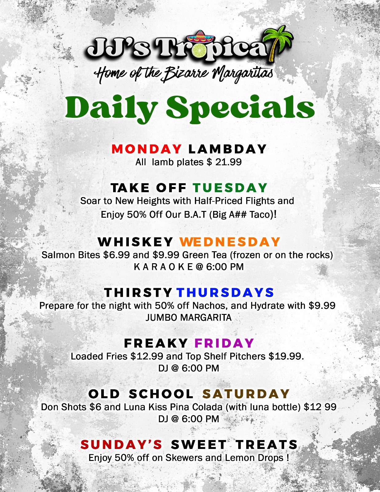 JJ’s Tropical Mexican Bar and Grill Menu