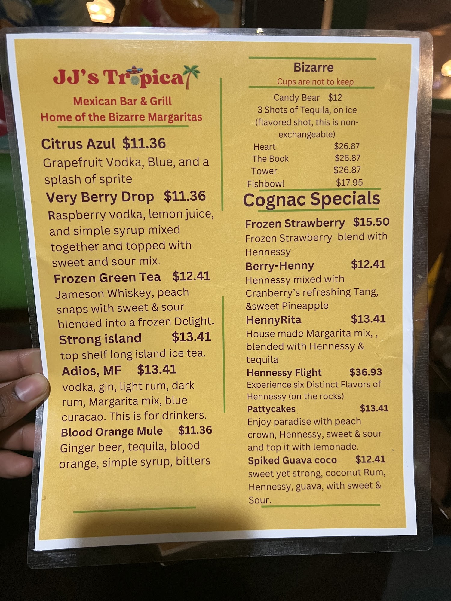 JJ’s Tropical Mexican Bar and Grill Menu