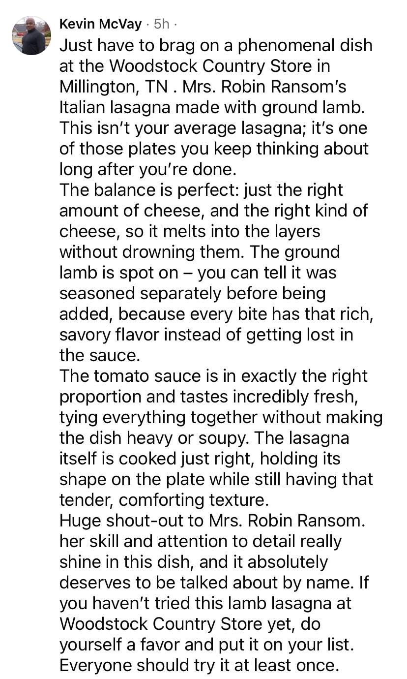 Woodstock Store & Deli Menu