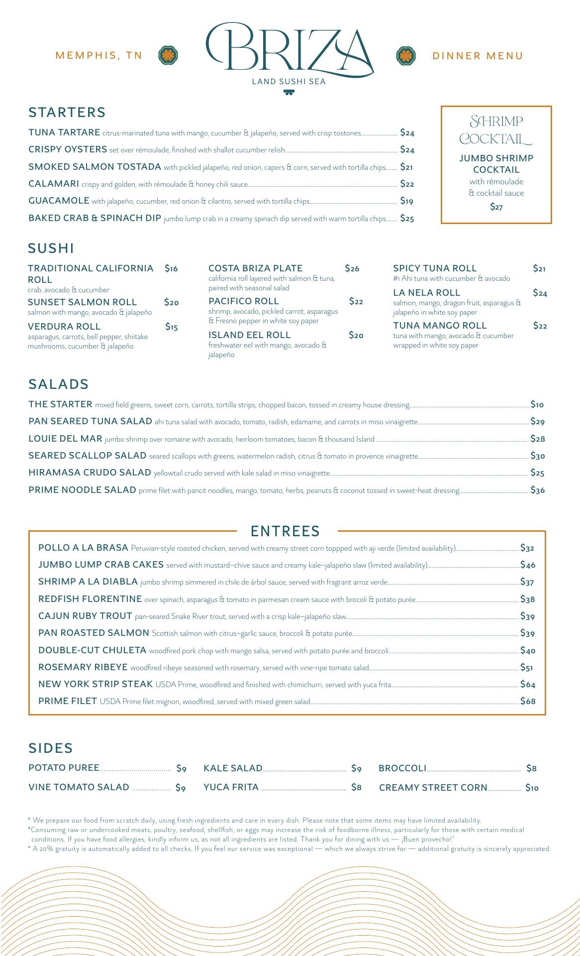 Briza Restaurant Menu