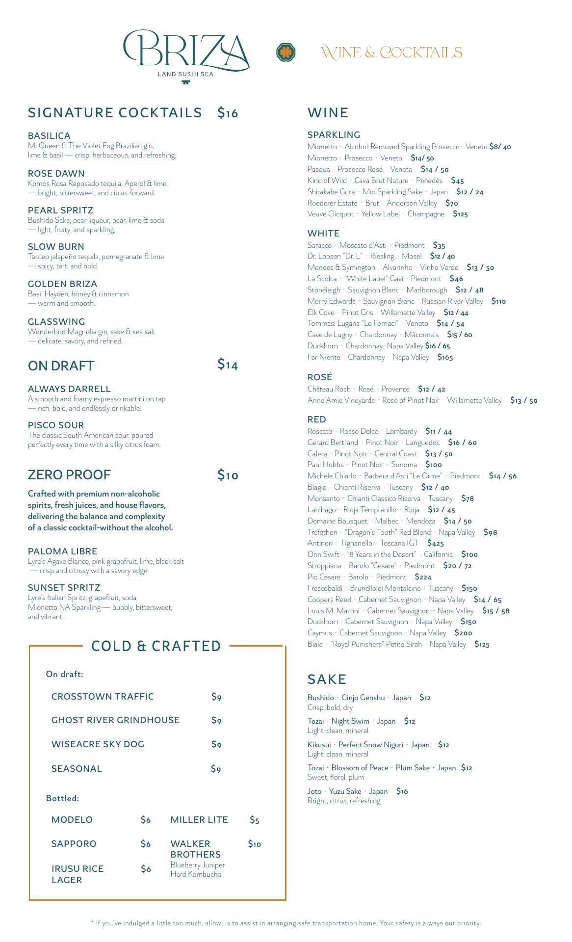 Briza Restaurant Menu