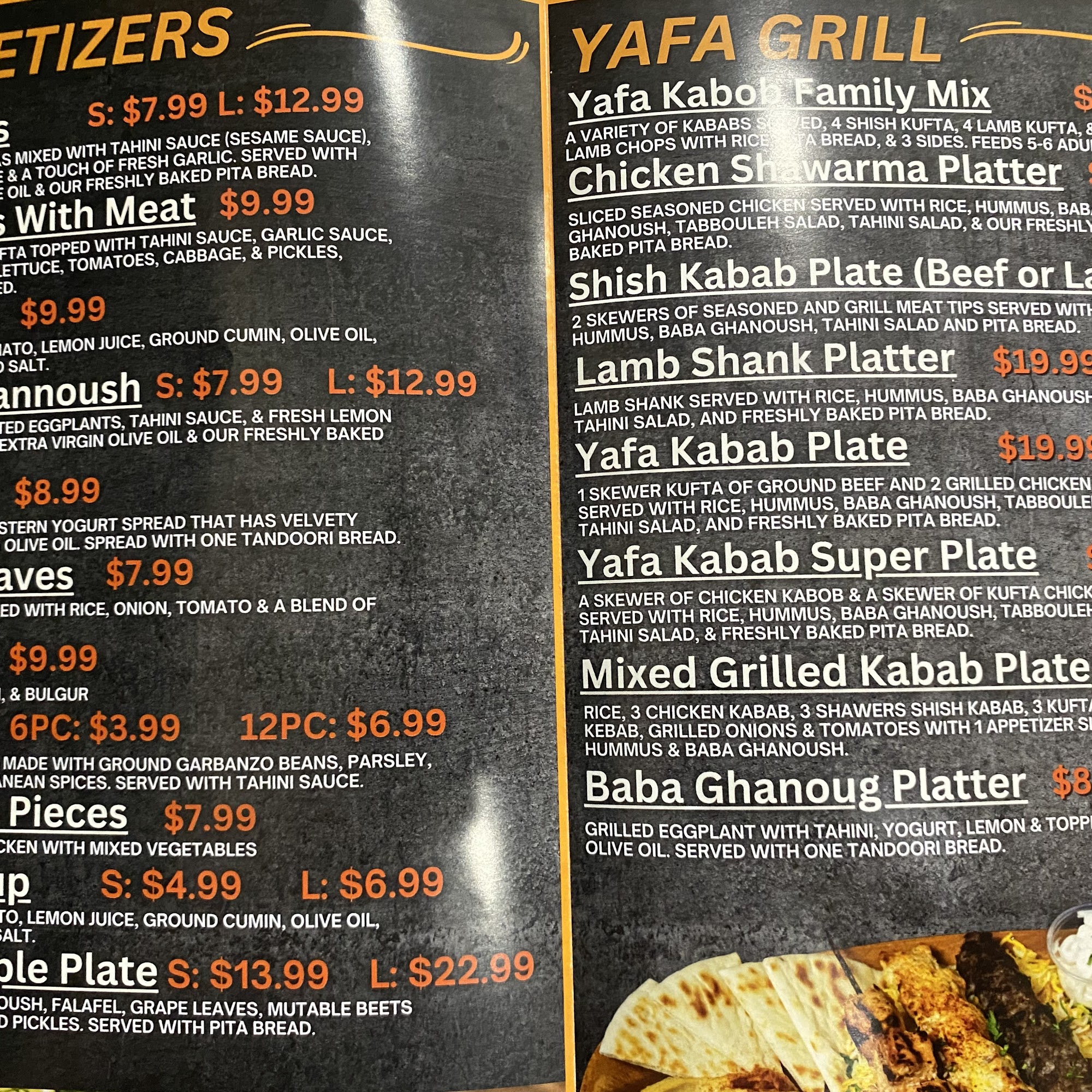 Yafa Kabab Menu