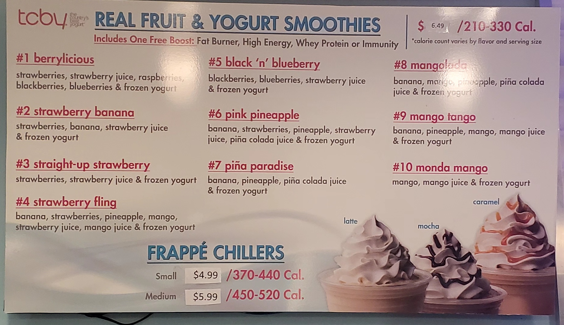 TCBY Menu