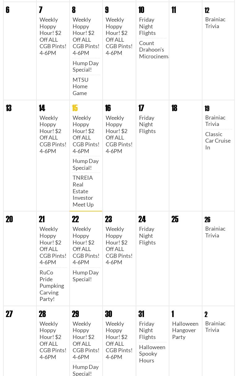 Cedar Glade Brews Menu