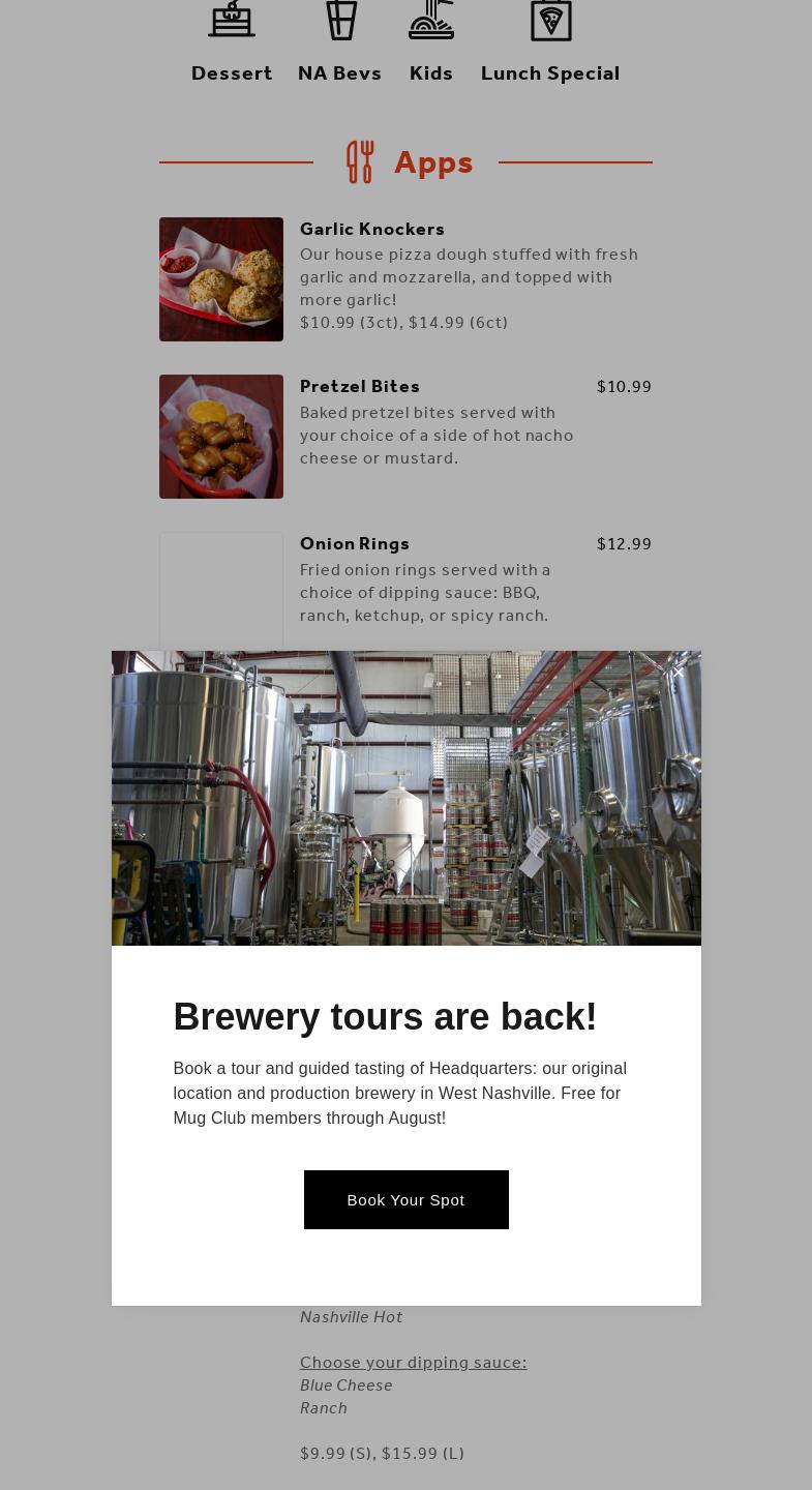 TailGate Brewery Murfreesboro Menu