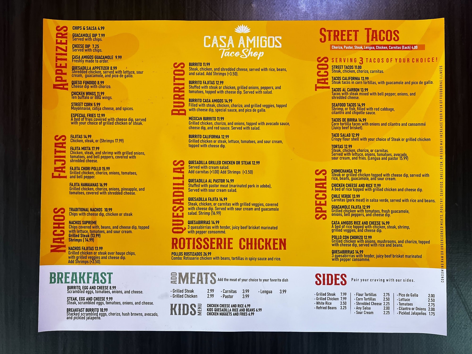 Casa Amigos Taco Shop Menu