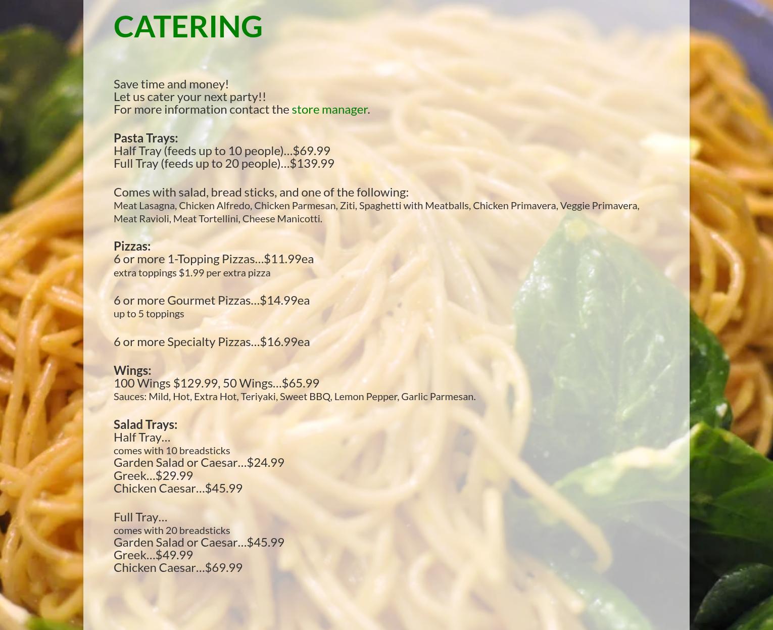 Roma Pizza & Pasta Menu