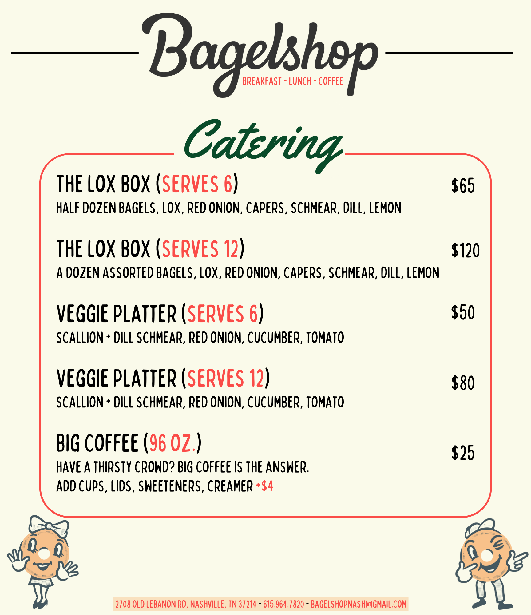 Bagelshop Menu