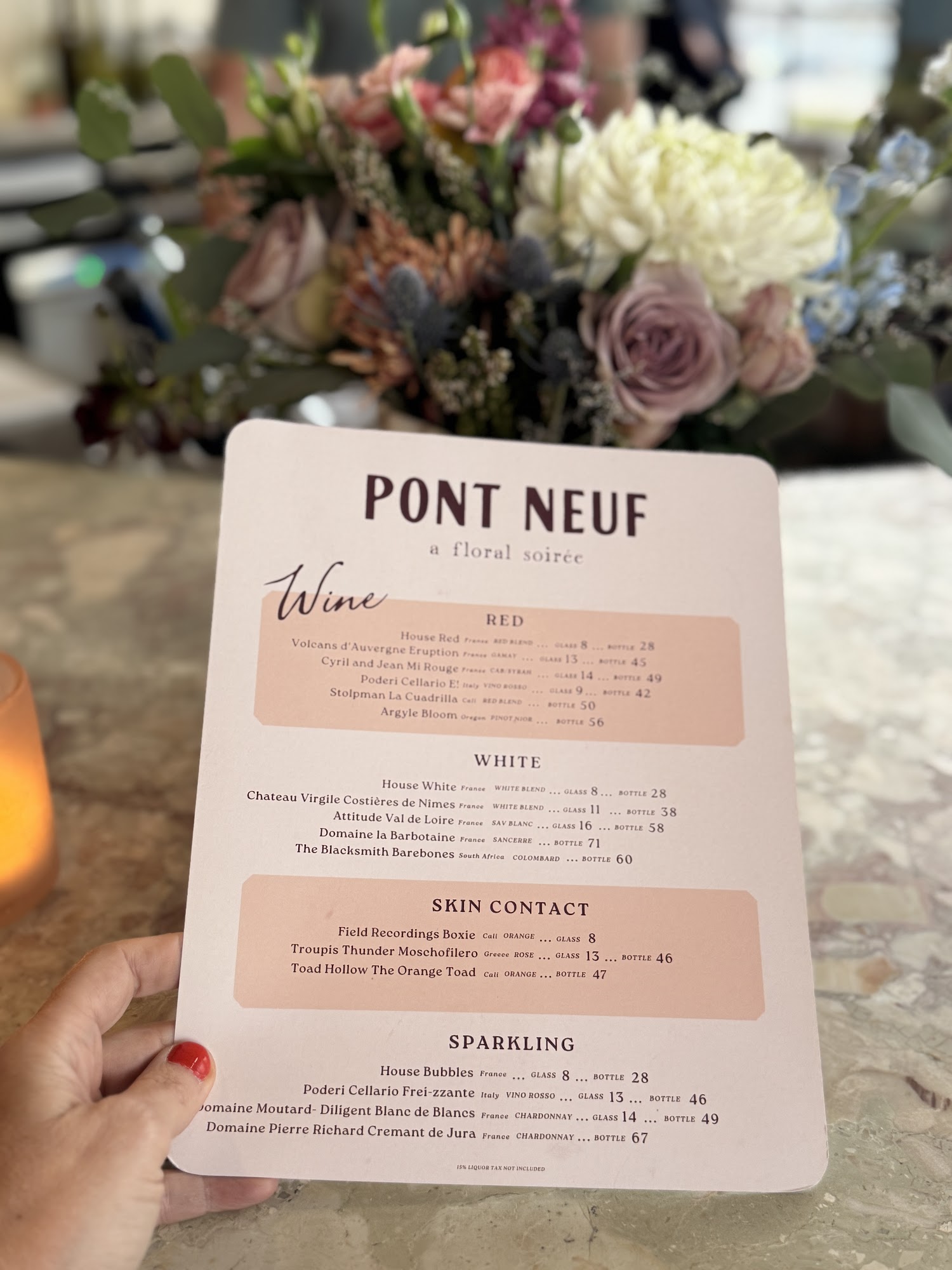 Pont Neuf Bar Menu