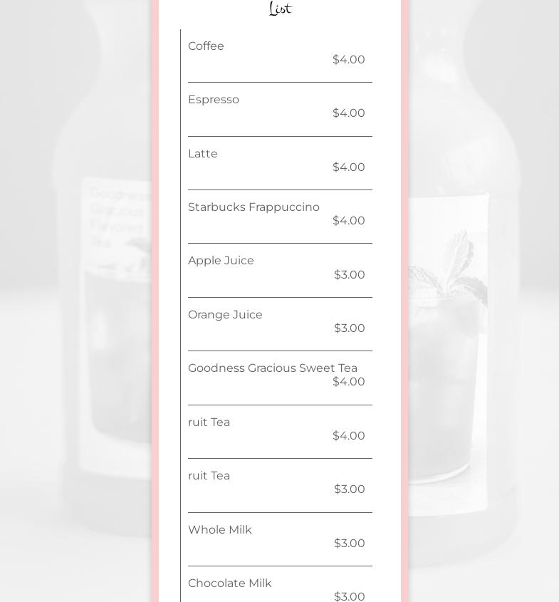 BabyCake's Bakery Menu