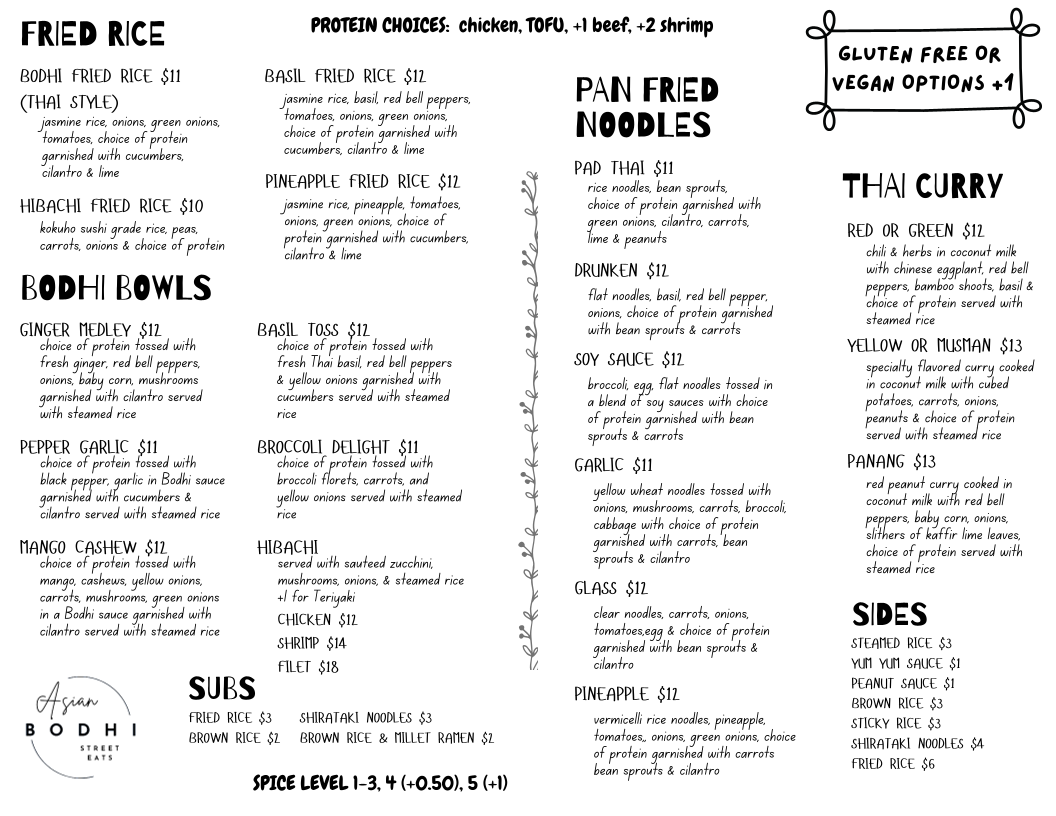 BODHI Asian Street Eats Menu
