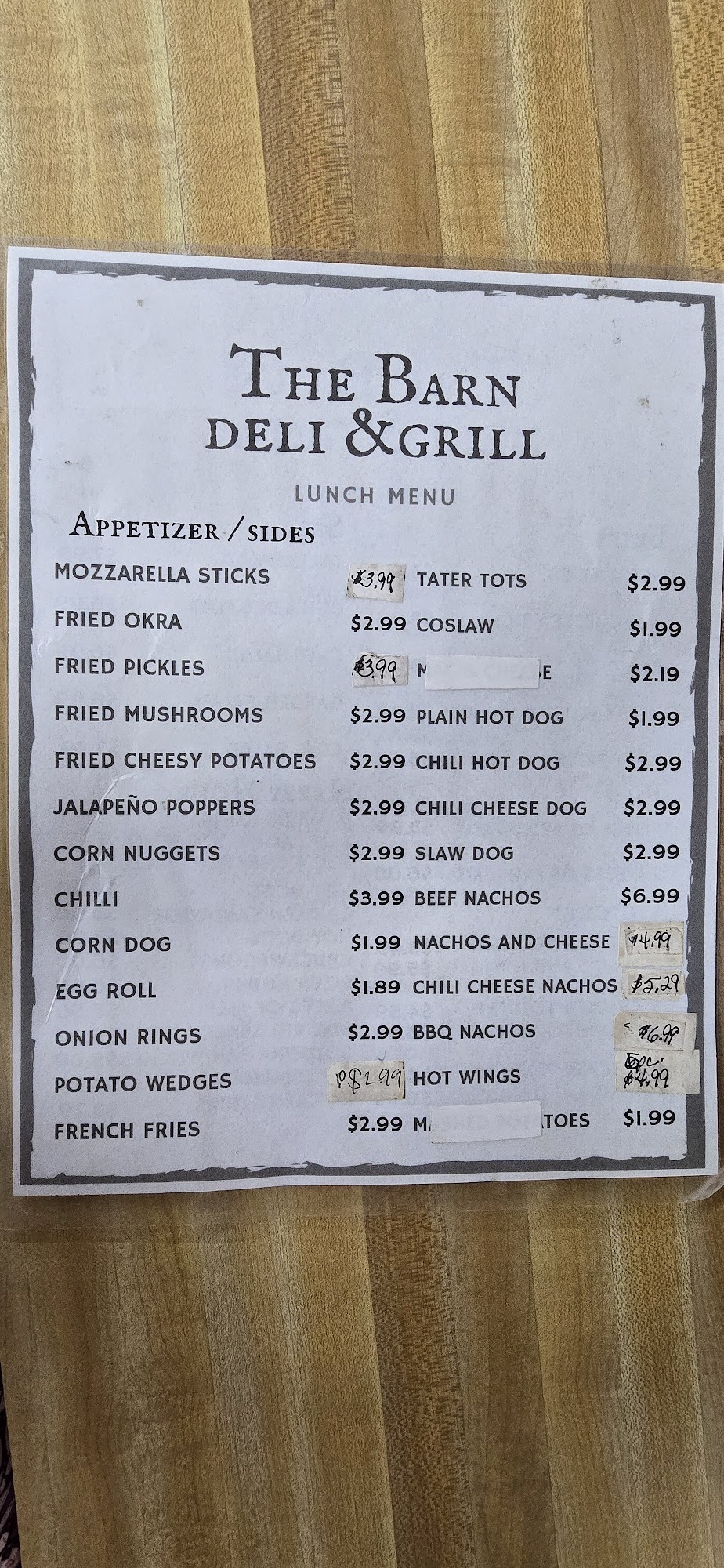 The Barn Deli & Grill Menu