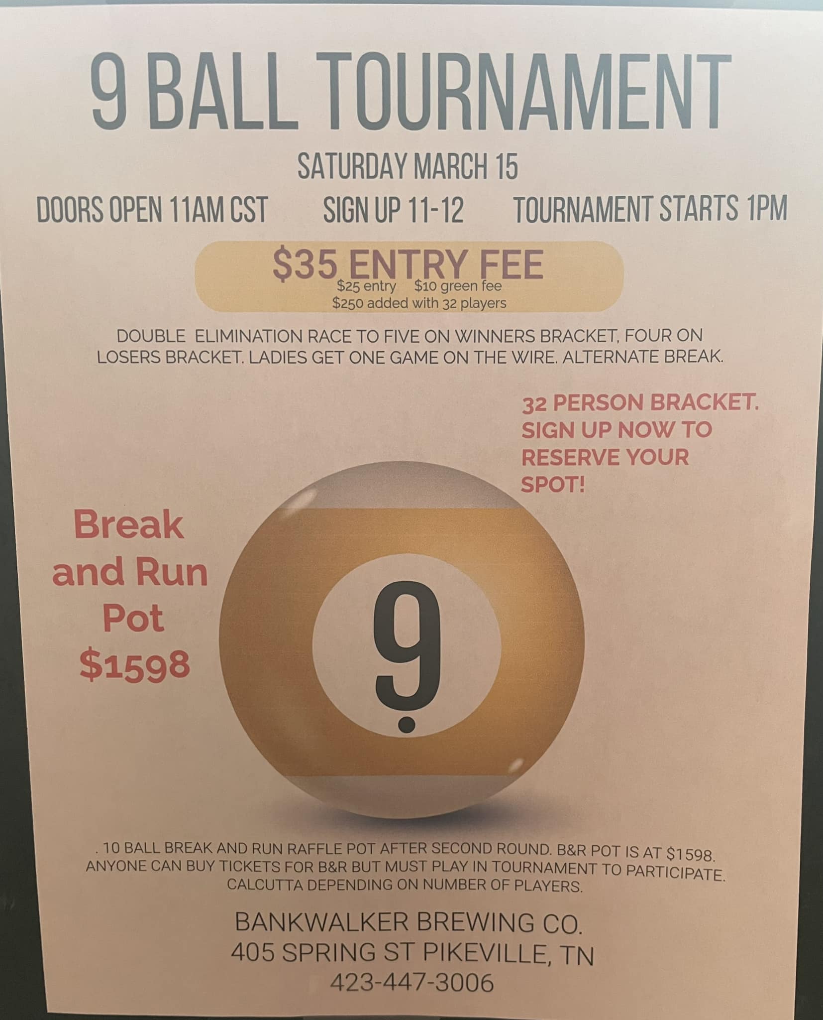 Bankwalker Brewing Co. Menu