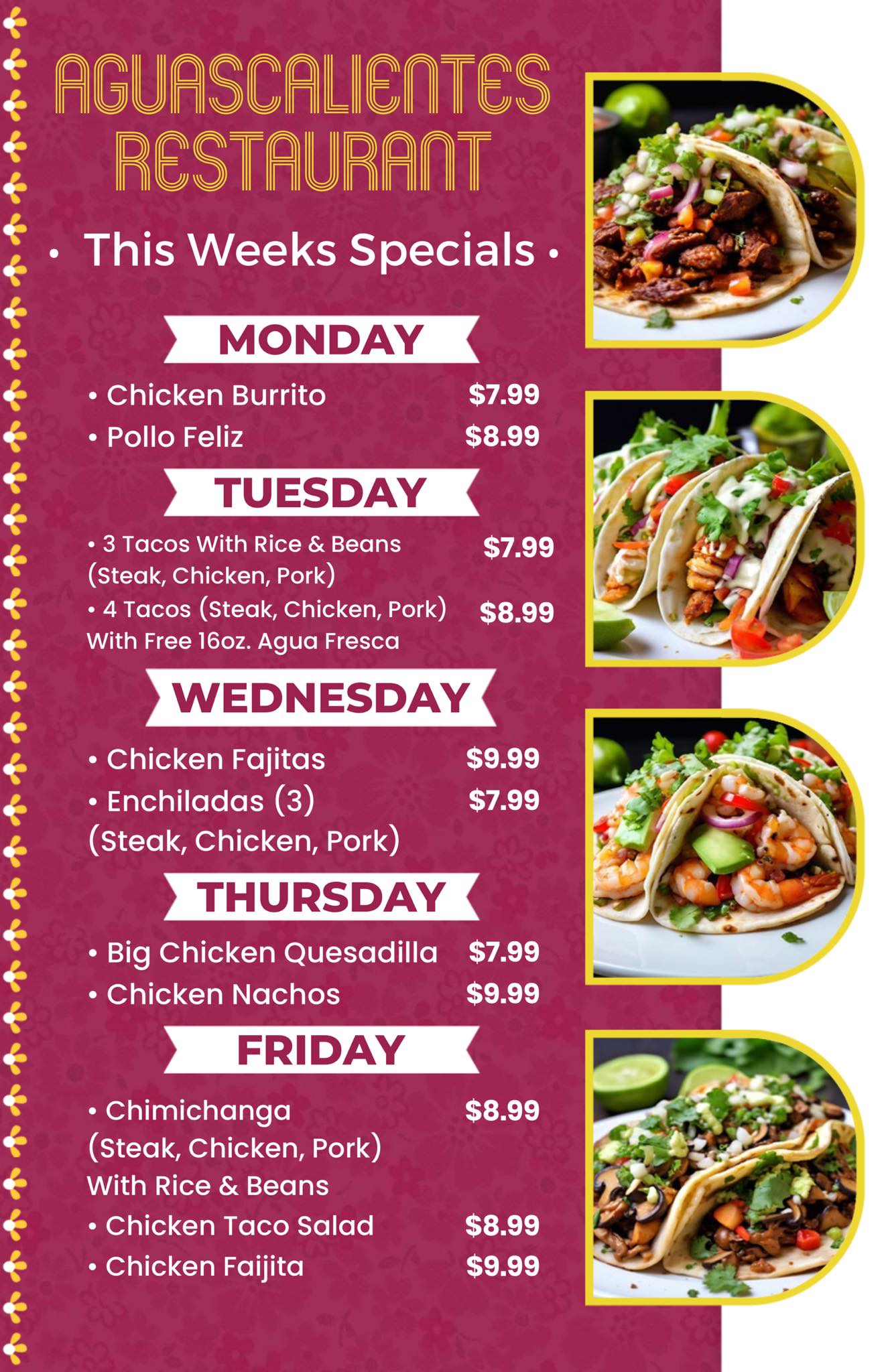 Aguas Calientes #1 Menu
