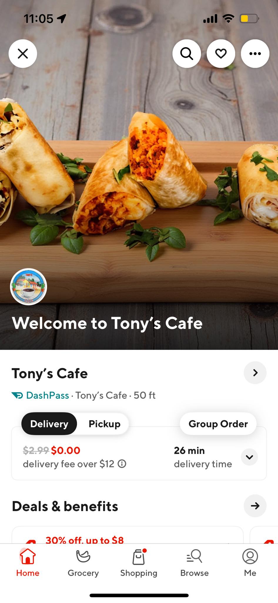 Tony's Cafe Menu