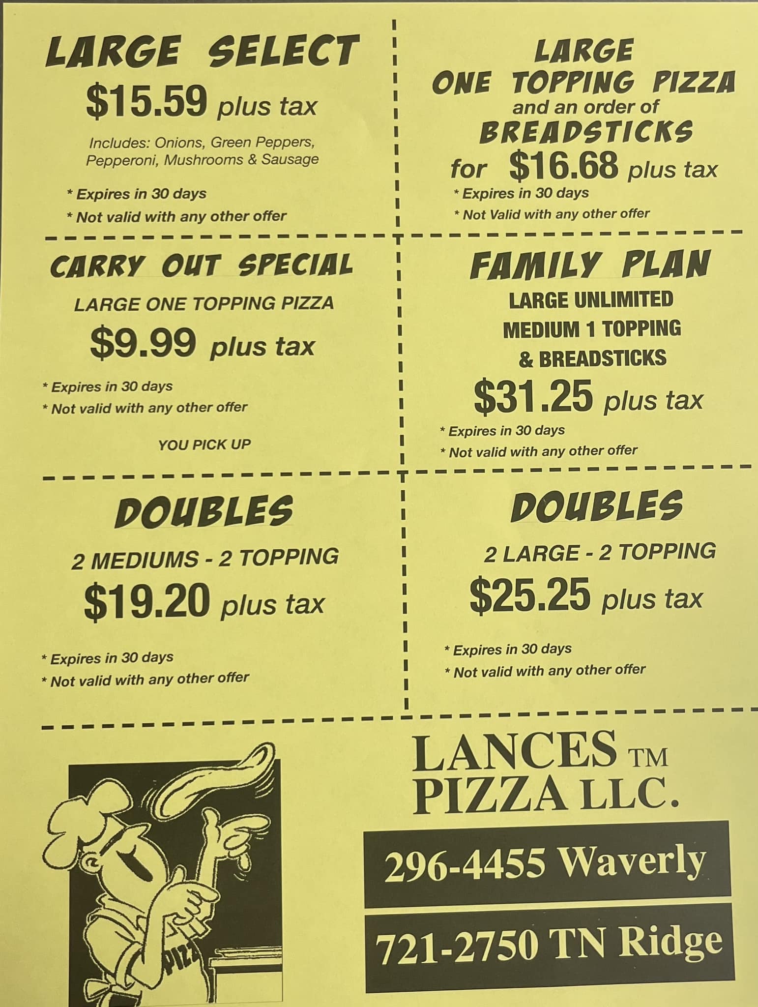 Lance's Pizza & Subs Menu
