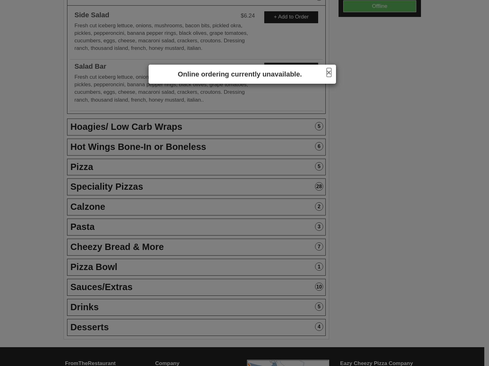 Eazy Cheezy Pizza Company Menu