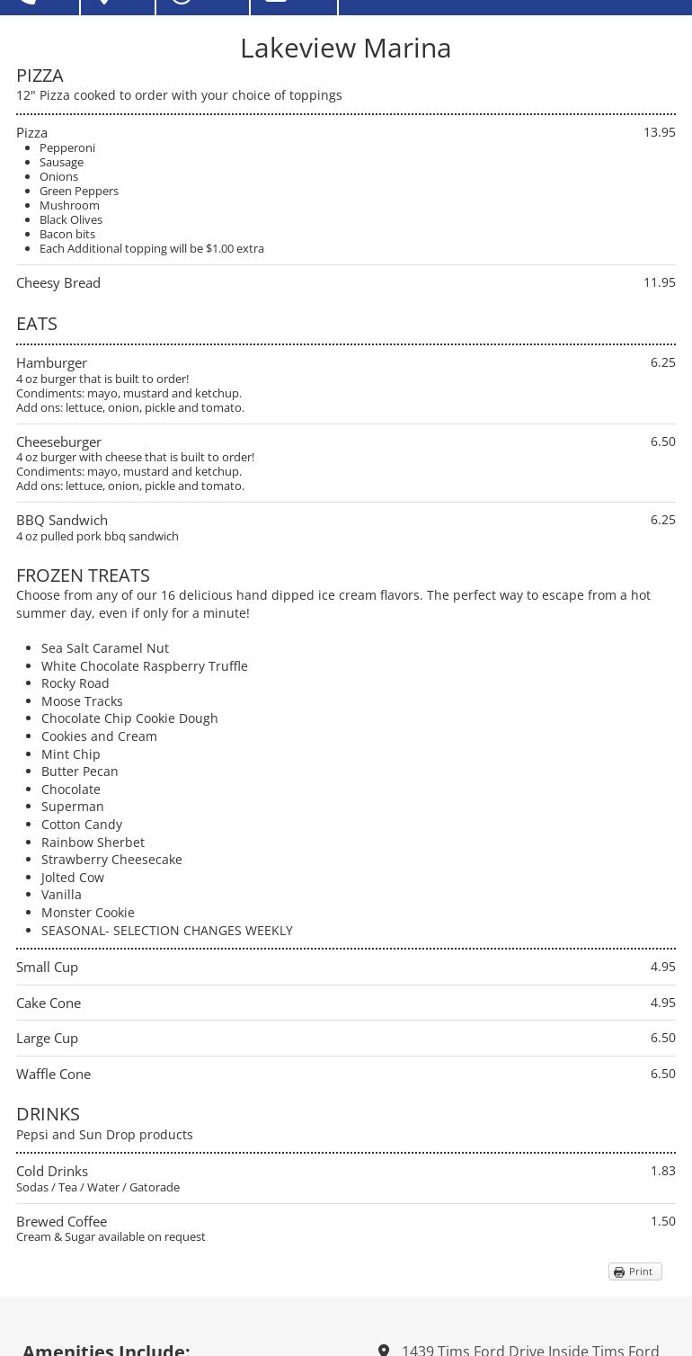 The Ice Cream Shop Menu