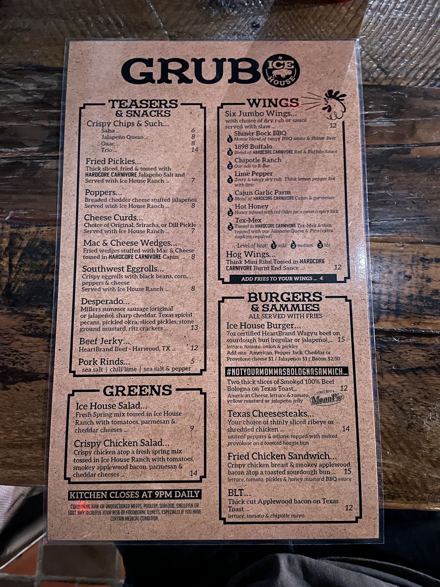 The Ice House at LSDG Menu