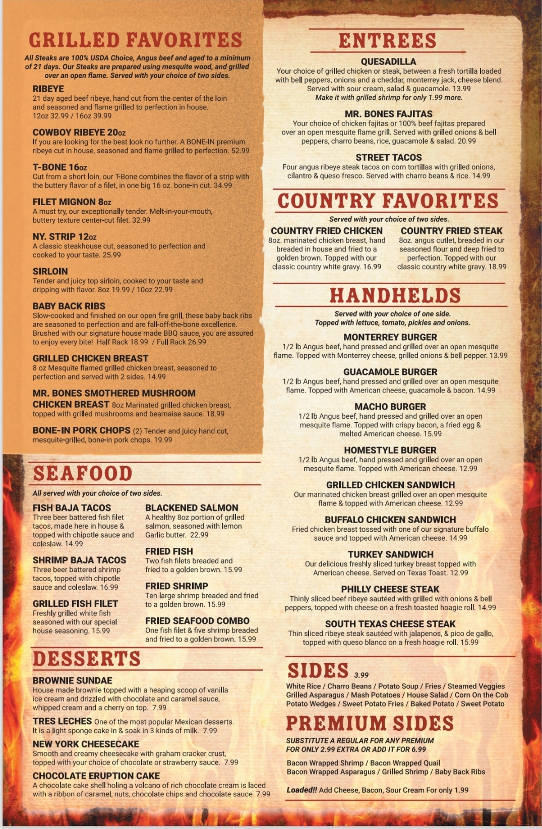 Mr. Bones Restaurant & Bar Menu