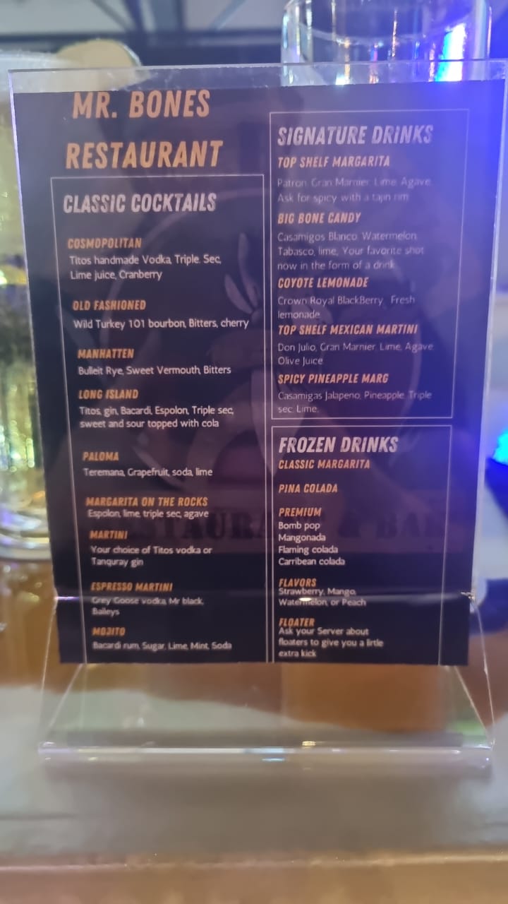 Mr. Bones Restaurant & Bar Menu