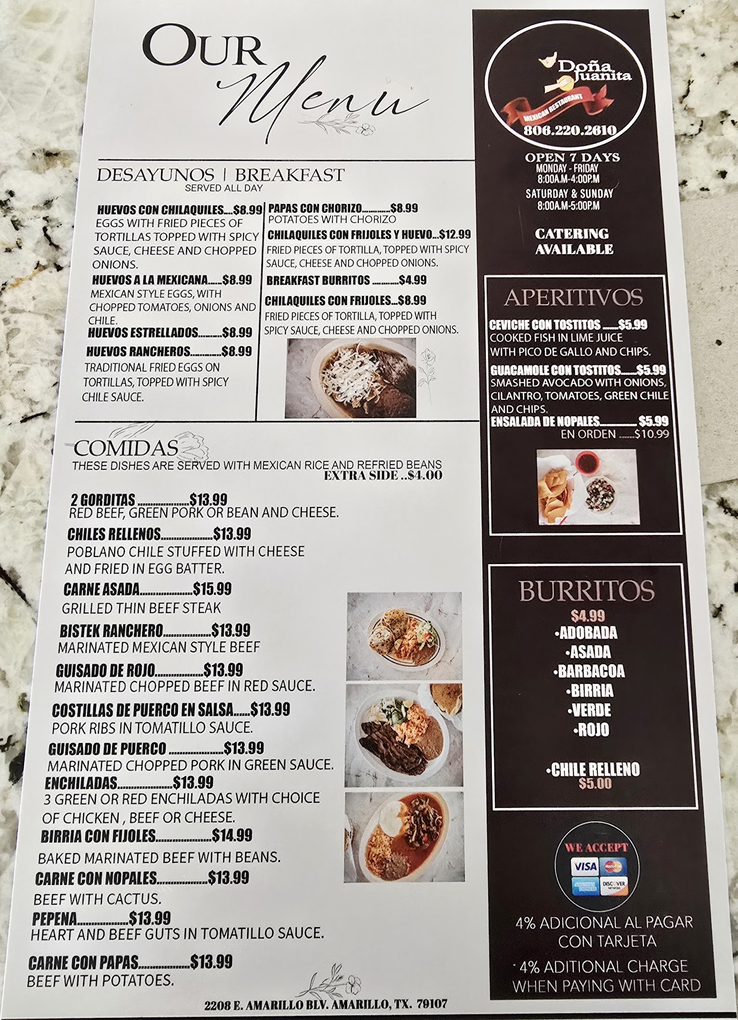 Dona Juanita's Menu