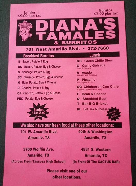 Diana's Burritos Menu