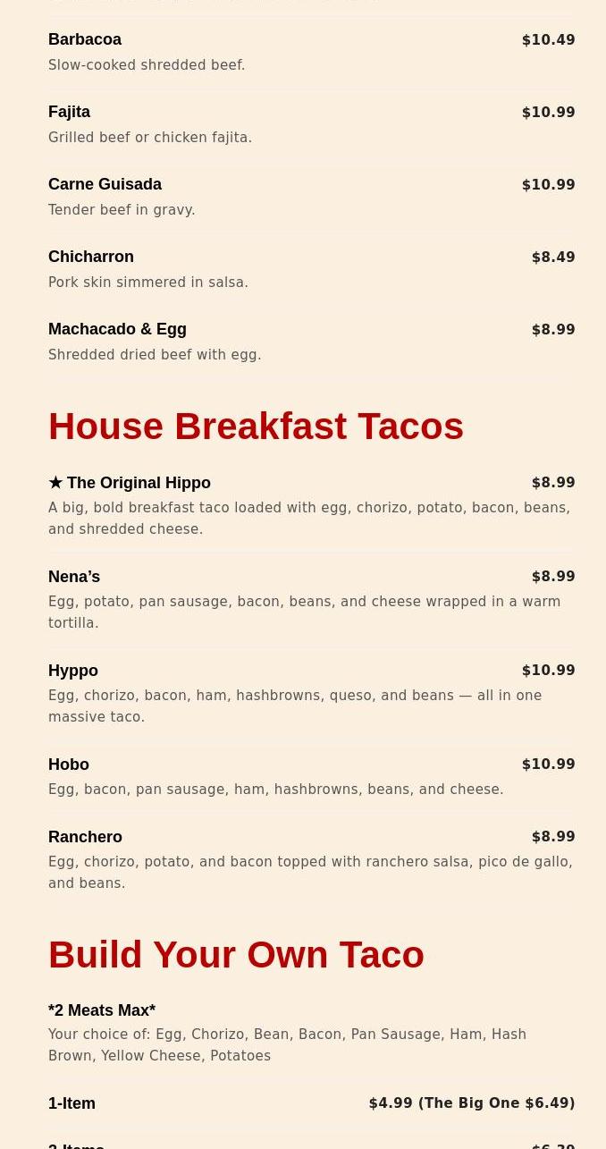 Nena’s Tacos Menu